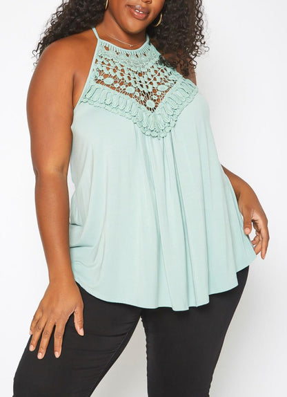 HI Curvy Plus Size Crochet Hem Cami Top