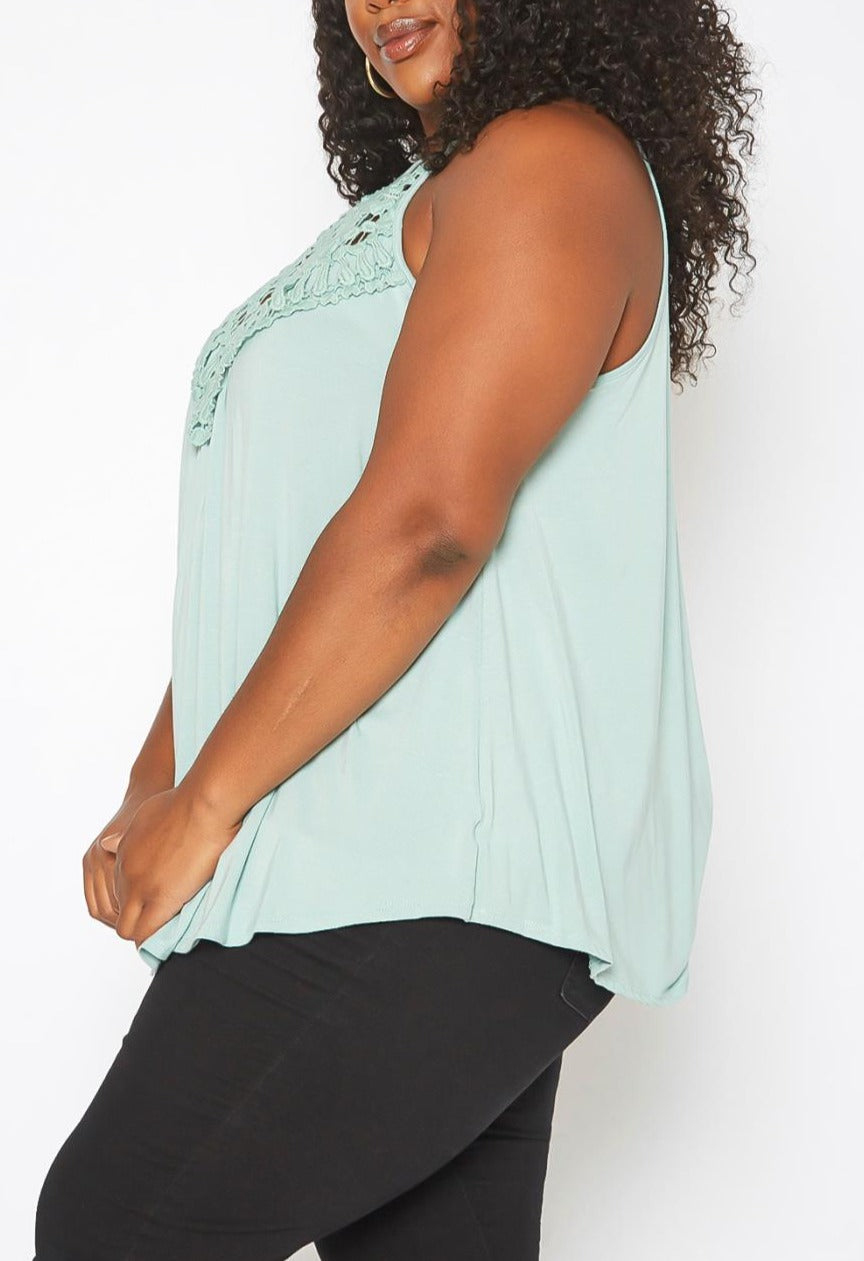 HI Curvy Plus Size Crochet Hem Cami Top