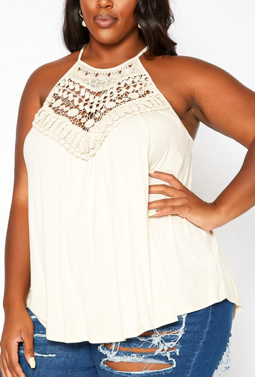 HI Curvy Plus Size Crochet Hem Cami Top