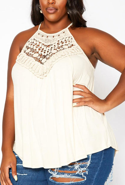HI Curvy Plus Size Crochet Hem Cami Top
