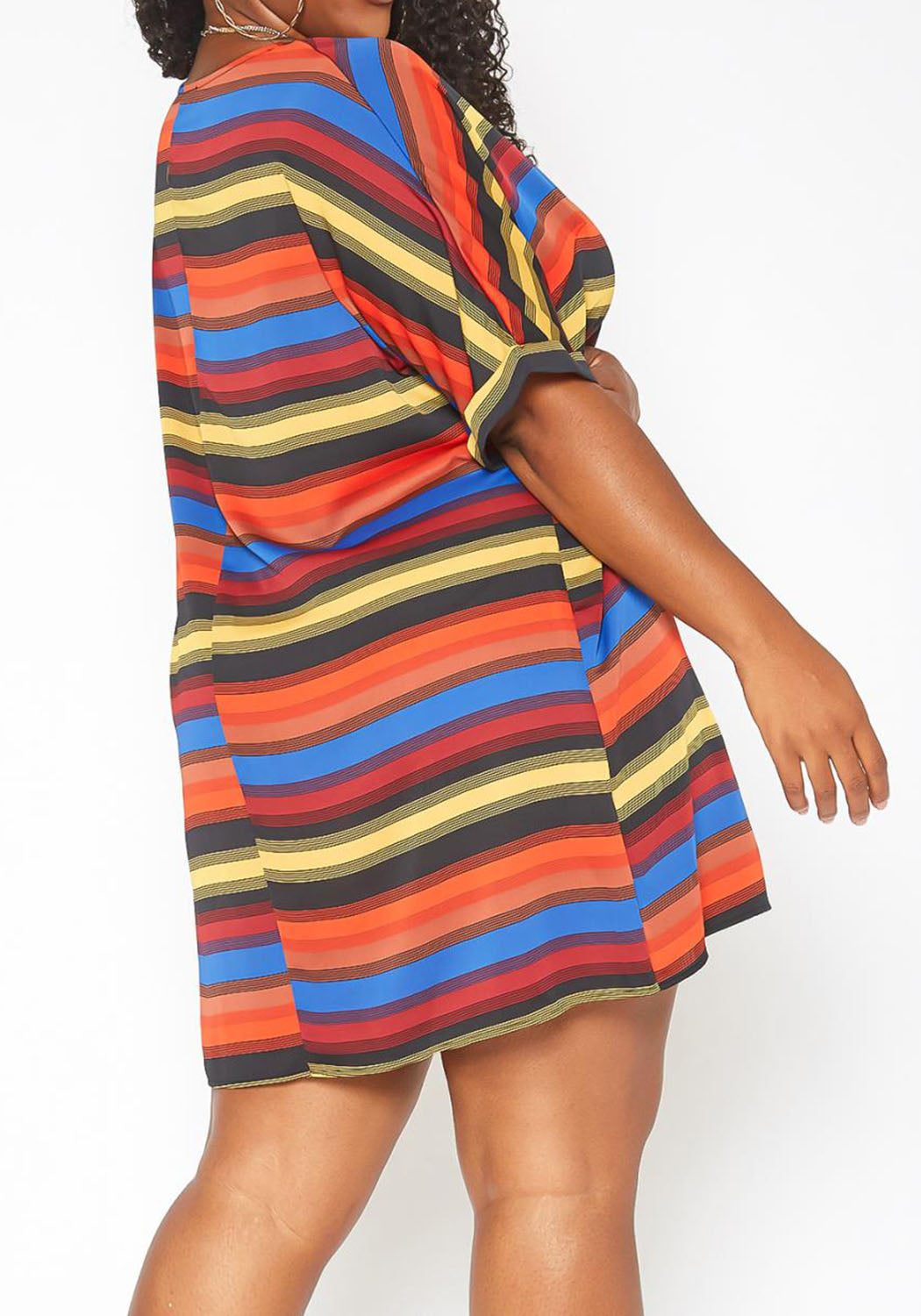Hi Curvy Plus Size Women Multi Striped Shift Mini Dress  Made In USA