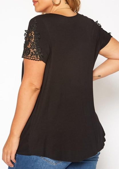 Hi Curvy Plus Size Crochet Hem Short Sleeve Shirt