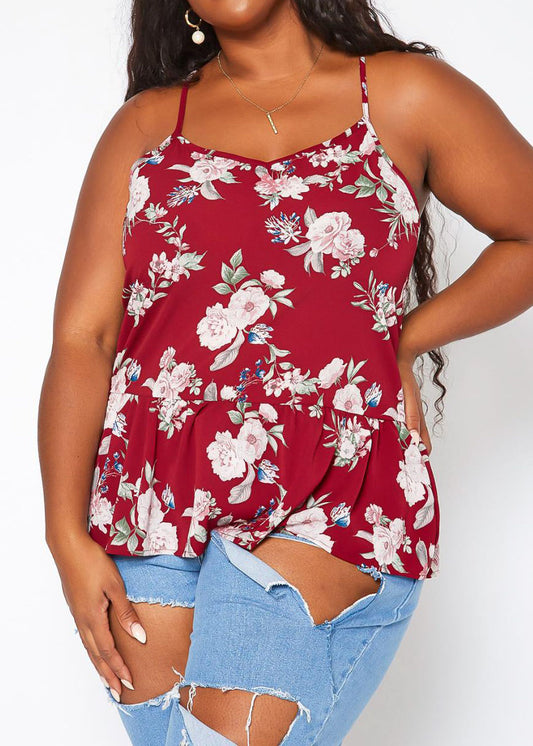 Hi Curvy Plus Size Women Floral Print V Neck Cami Top
