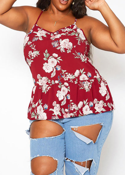 Hi Curvy Plus Size Women Floral Print V Neck Cami Top