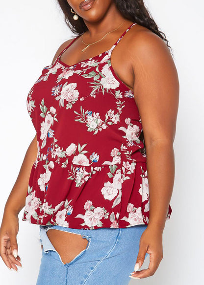 Hi Curvy Plus Size Women Floral Print V Neck Cami Top
