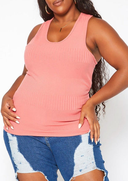 HI CURVY Plus Size Basic Ribbed Scoop Neck Tank Top