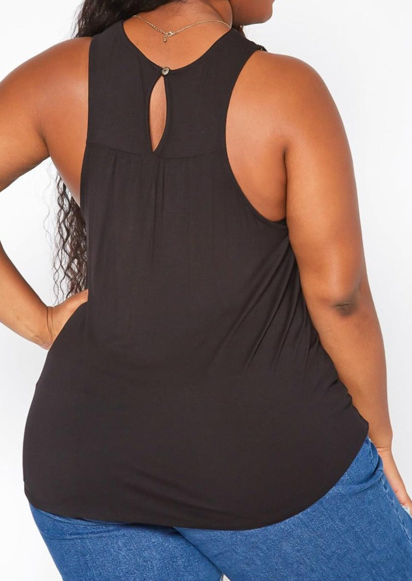 Hi Curvy Plus Size Crochet Hem Tassel Front Tank Top