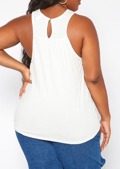 Hi Curvy Plus Size Crochet Hem Tassel Front Tank Top