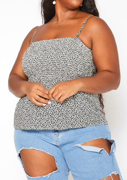 Hi Curvy Plus Size Women Dainty Floral Print Smocked Cami Top