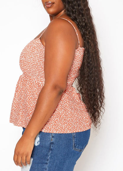 Hi Curvy Plus Size Women Dainty Floral Print Smocked Cami Top