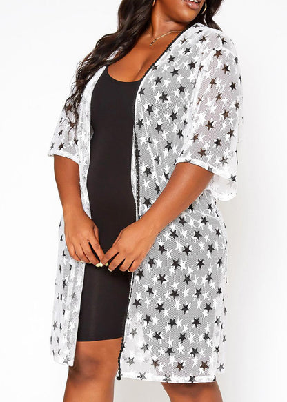 HI Curvy Plus Size Women Star Pattern Open Front Cardigan Made in USA