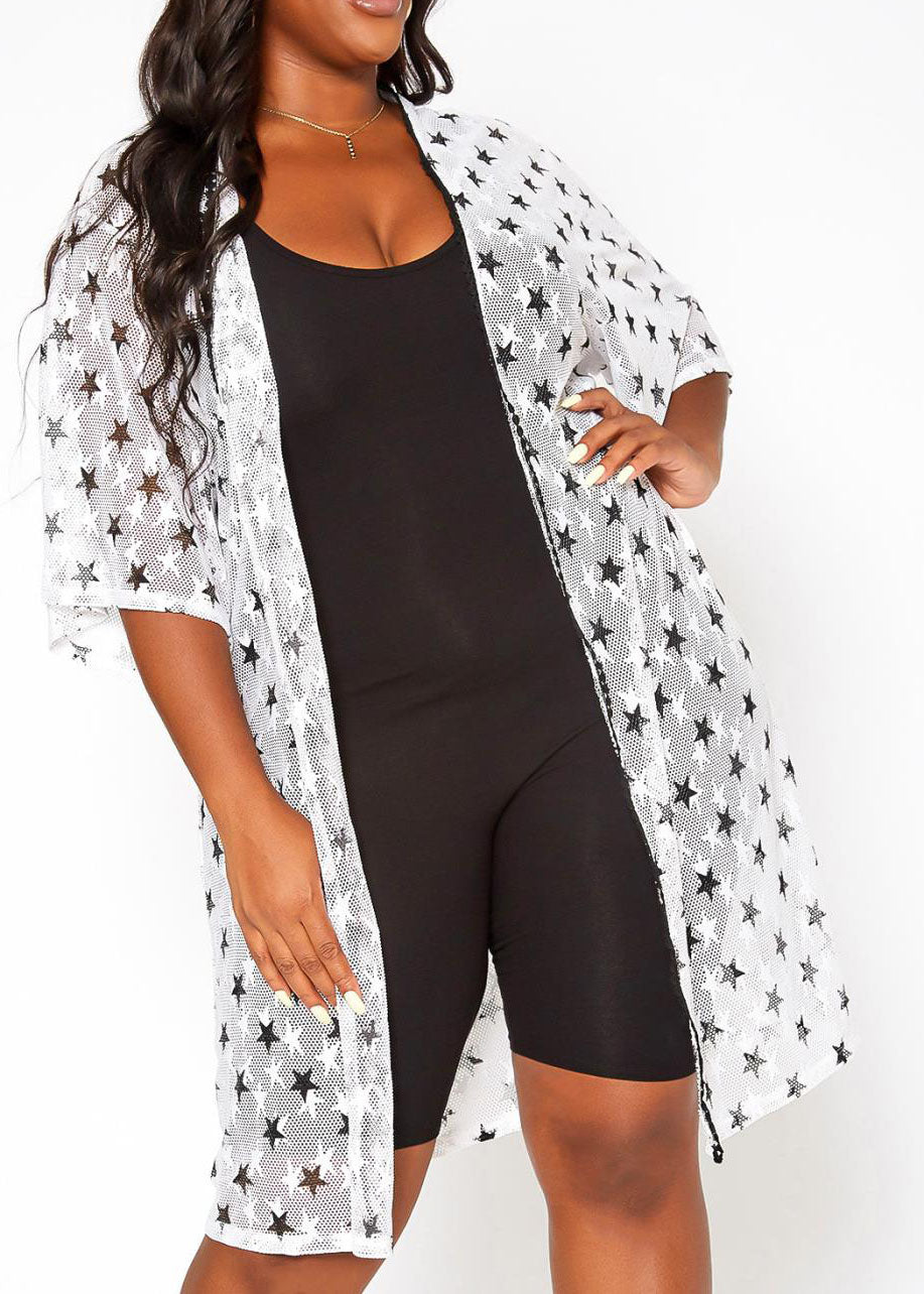 HI Curvy Plus Size Women Star Pattern Open Front Cardigan Made in USA