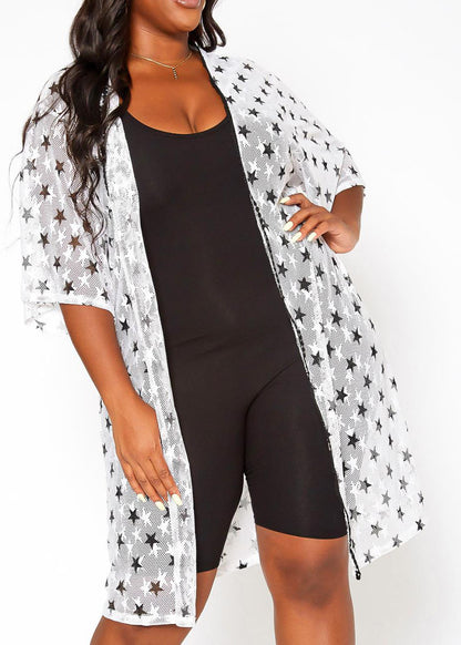 HI Curvy Plus Size Women Star Pattern Open Front Cardigan Made in USA