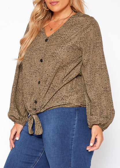 Hi Curvy Plus Size Women Leopard Print Long Sleeve Blouse