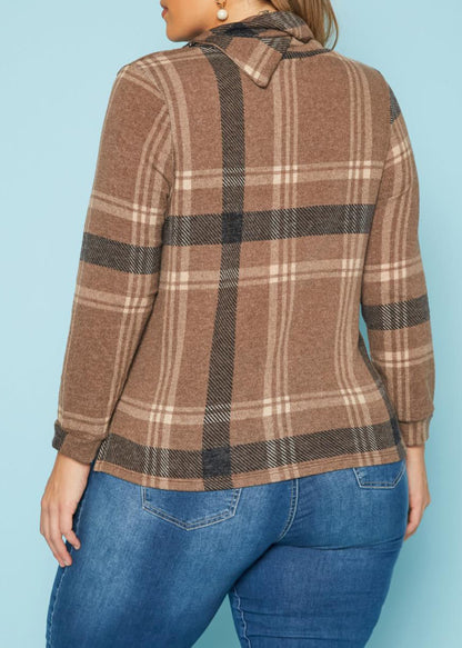 HI Curvy Plus Size Plaid Print Asymmetric Neck Sweater made in USA