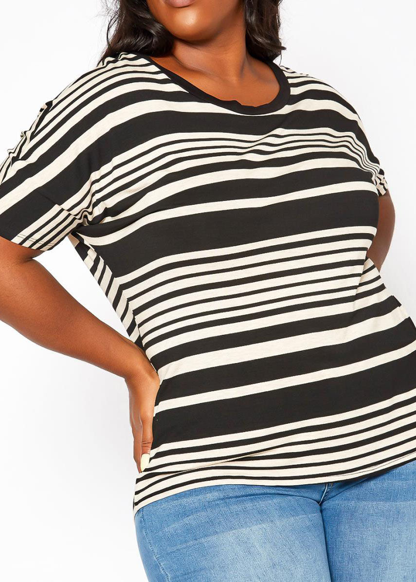 HI Curvy Plus Size Women Striped Relaxed Fit Top