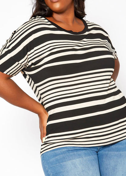 HI Curvy Plus Size Women Striped Relaxed Fit Top