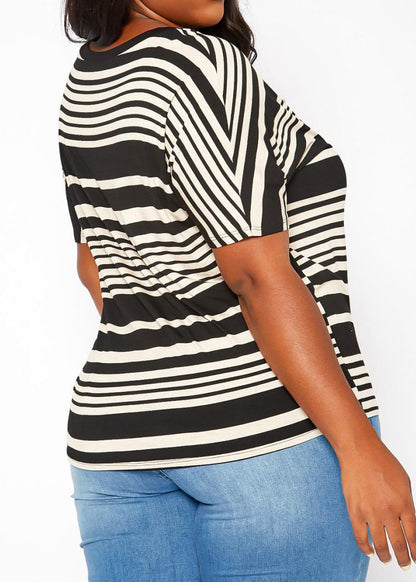 HI Curvy Plus Size Women Striped Relaxed Fit Top