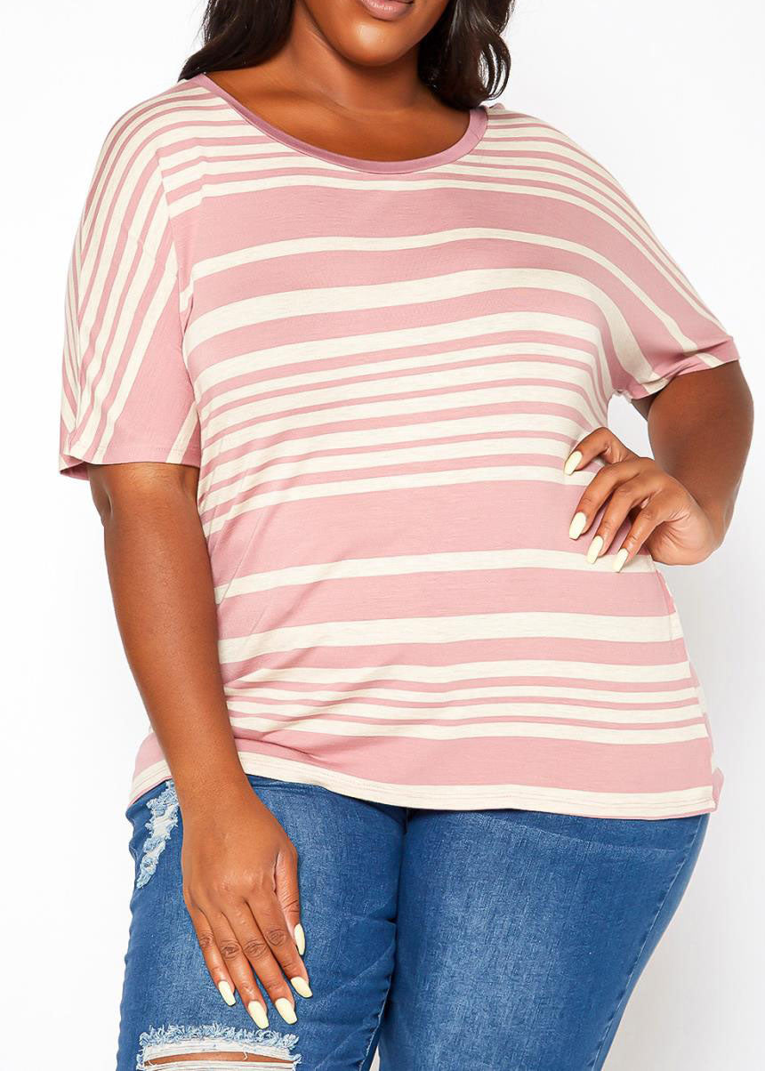 HI Curvy Plus Size Women Striped Relaxed Fit Top