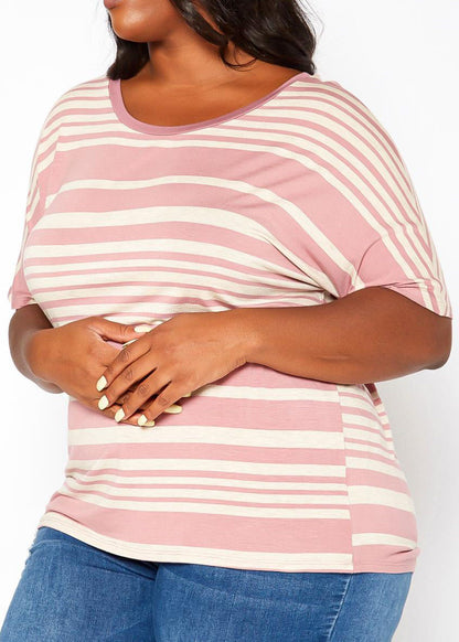HI Curvy Plus Size Women Striped Relaxed Fit Top