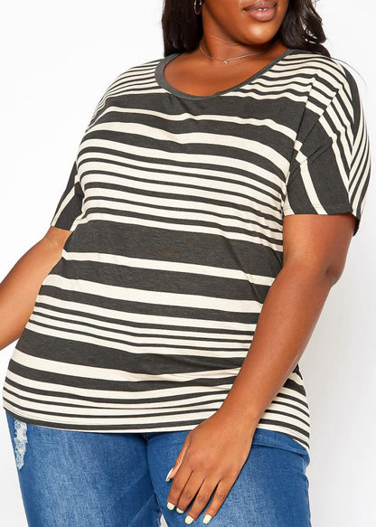 HI Curvy Plus Size Women Striped Relaxed Fit Top