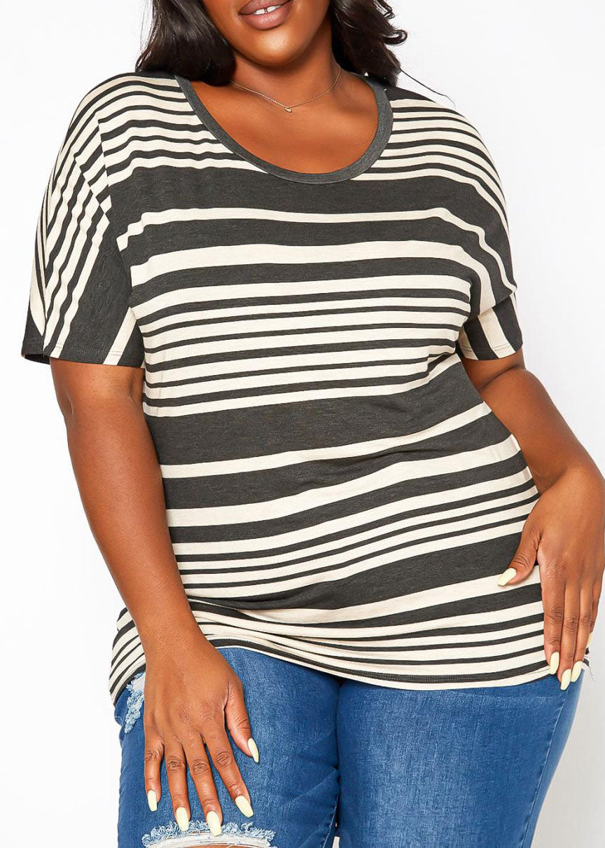 HI Curvy Plus Size Women Striped Relaxed Fit Top