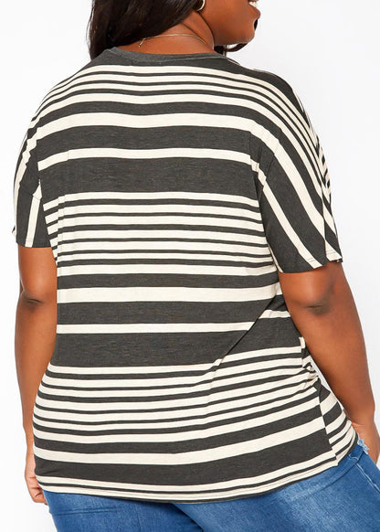 HI Curvy Plus Size Women Striped Relaxed Fit Top
