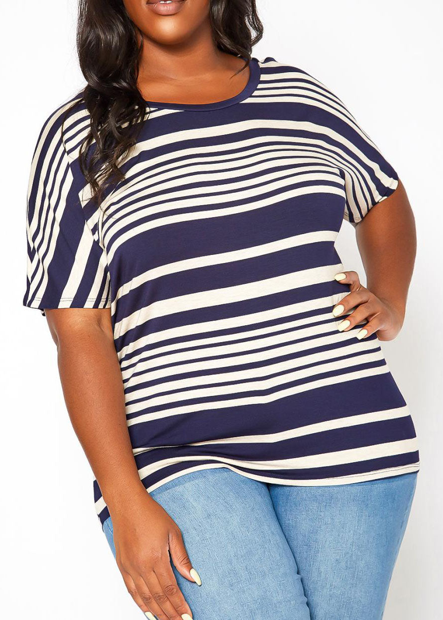HI Curvy Plus Size Women Striped Relaxed Fit Top