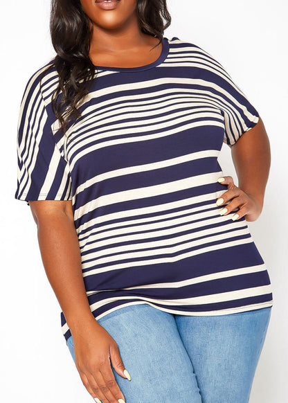 HI Curvy Plus Size Women Striped Relaxed Fit Top