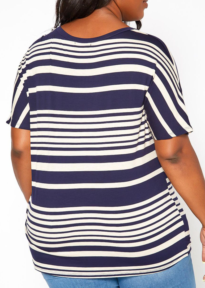 HI Curvy Plus Size Women Striped Relaxed Fit Top