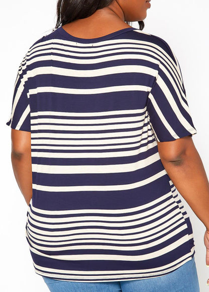 HI Curvy Plus Size Women Striped Relaxed Fit Top