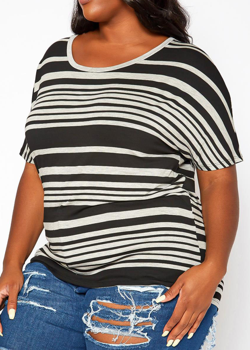 HI Curvy Plus Size Women Striped Relaxed Fit Top