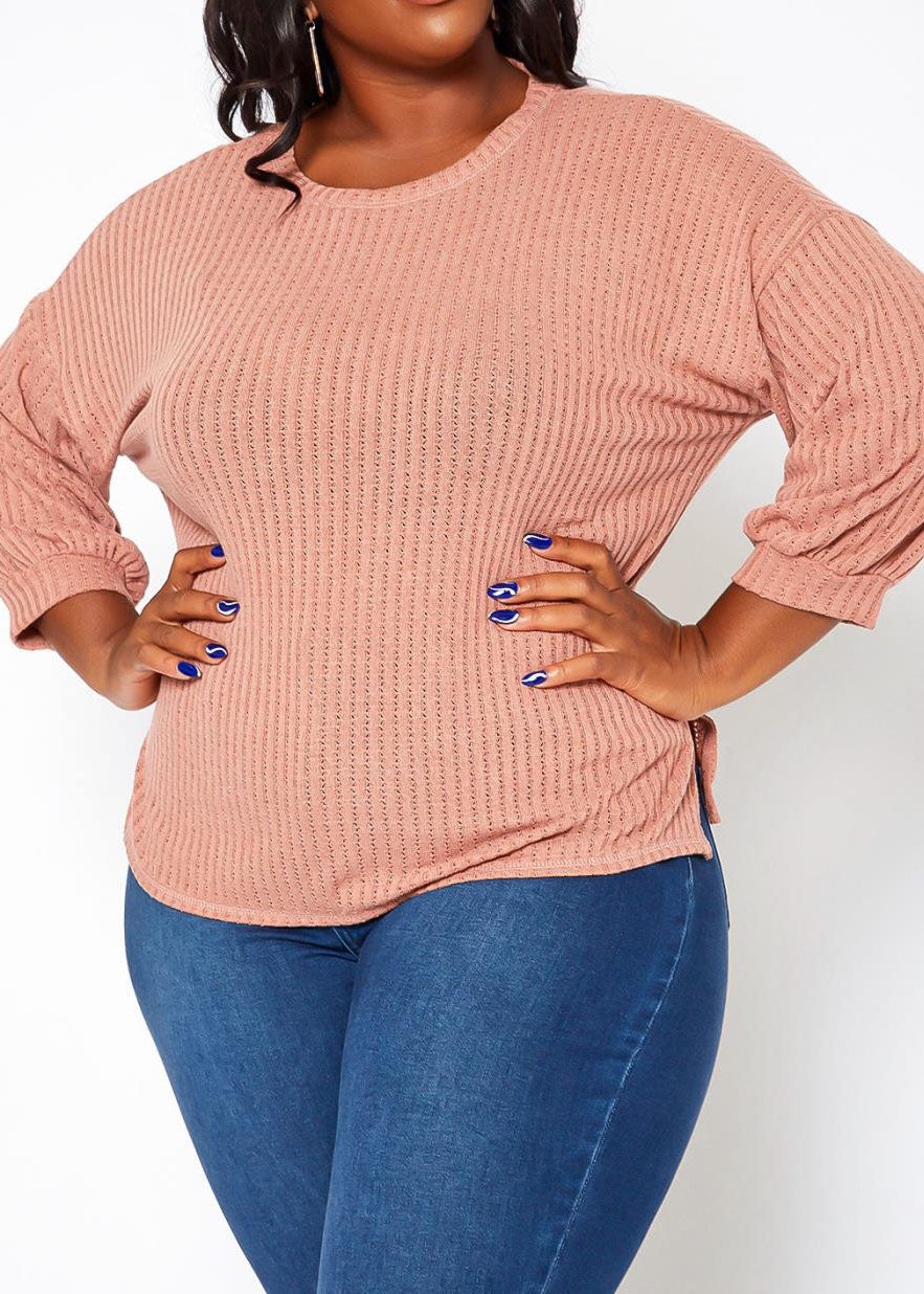 Hi Curvy Plus Size Women Waffle Knit Open Back Sweater