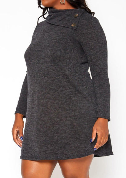 HI CURVY Plus Size Asymmetric Cowl Neck Mini Dress