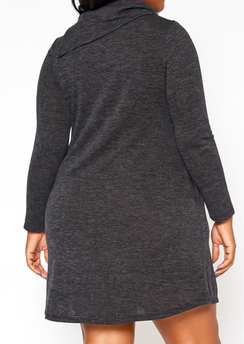 HI CURVY Plus Size Asymmetric Cowl Neck Mini Dress