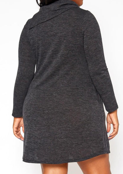 HI CURVY Plus Size Asymmetric Cowl Neck Mini Dress