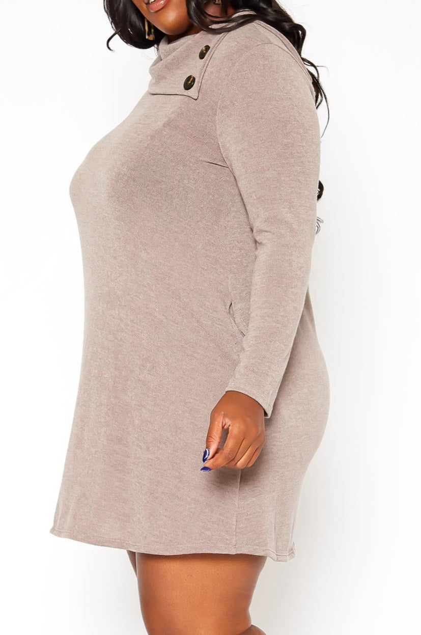 HI CURVY Plus Size Asymmetric Cowl Neck Mini Dress