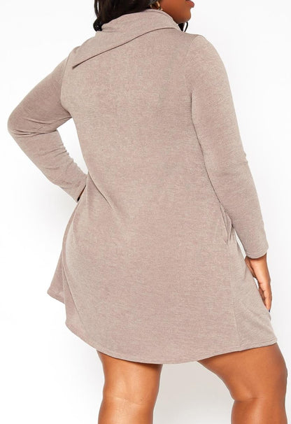 HI CURVY Plus Size Asymmetric Cowl Neck Mini Dress
