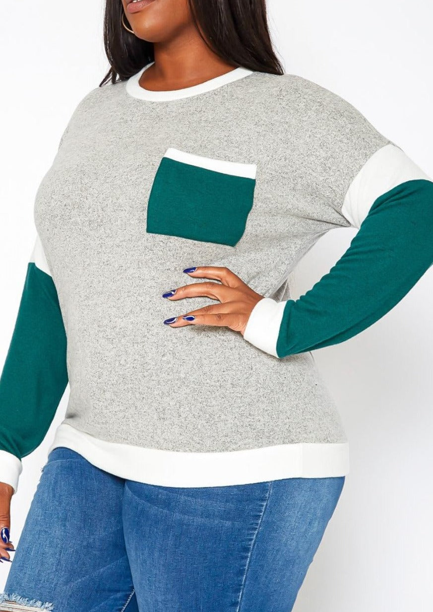 Hi Curvy Plus Size Color Block Knit Sweater