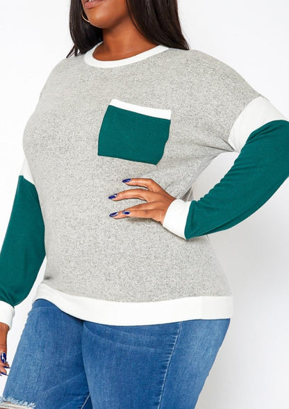 Hi Curvy Plus Size Color Block Knit Sweater