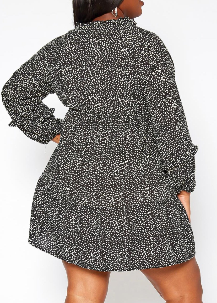 Hi Curvy Plus Size Women Dotted Print Flare Mini Dress