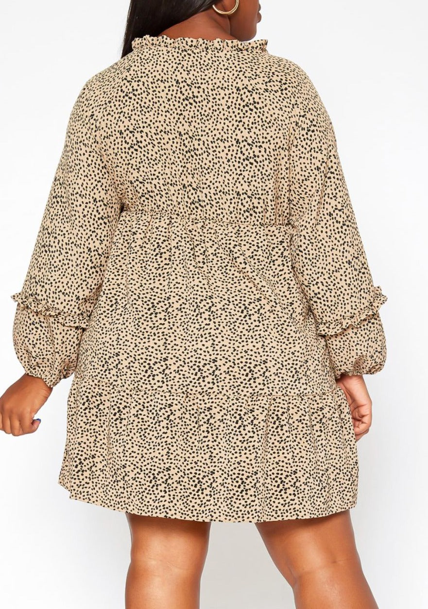Hi Curvy Plus Size Women Dotted Print Flare Mini Dress