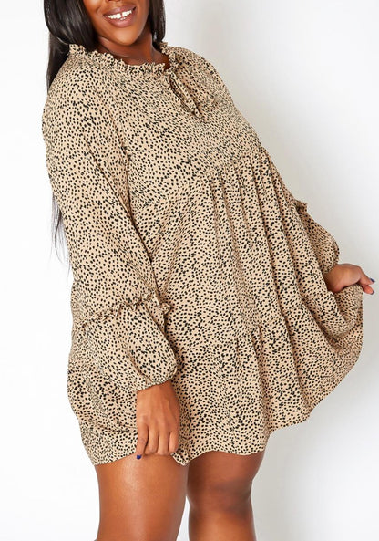 Hi Curvy Plus Size Women Dotted Print Flare Mini Dress