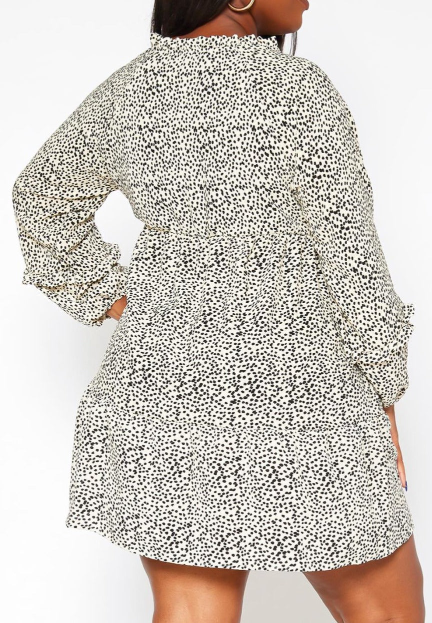 Hi Curvy Plus Size Women Dotted Print Flare Mini Dress