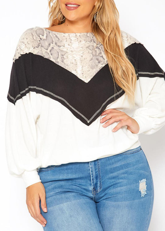 HI Curvy Plus Size Women Snakeskin Splice Knit Sweater