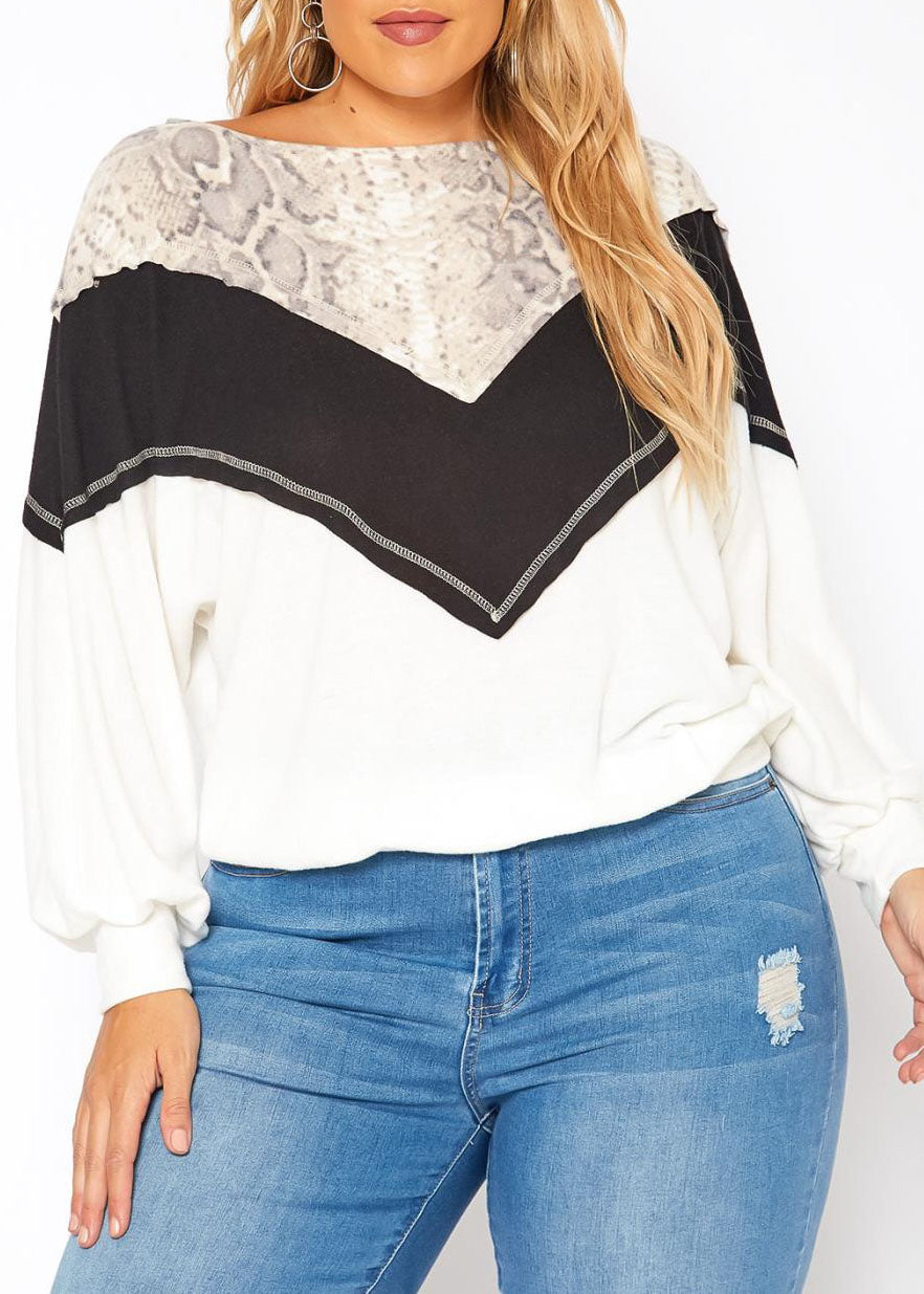 HI Curvy Plus Size Women Snakeskin Splice Knit Sweater