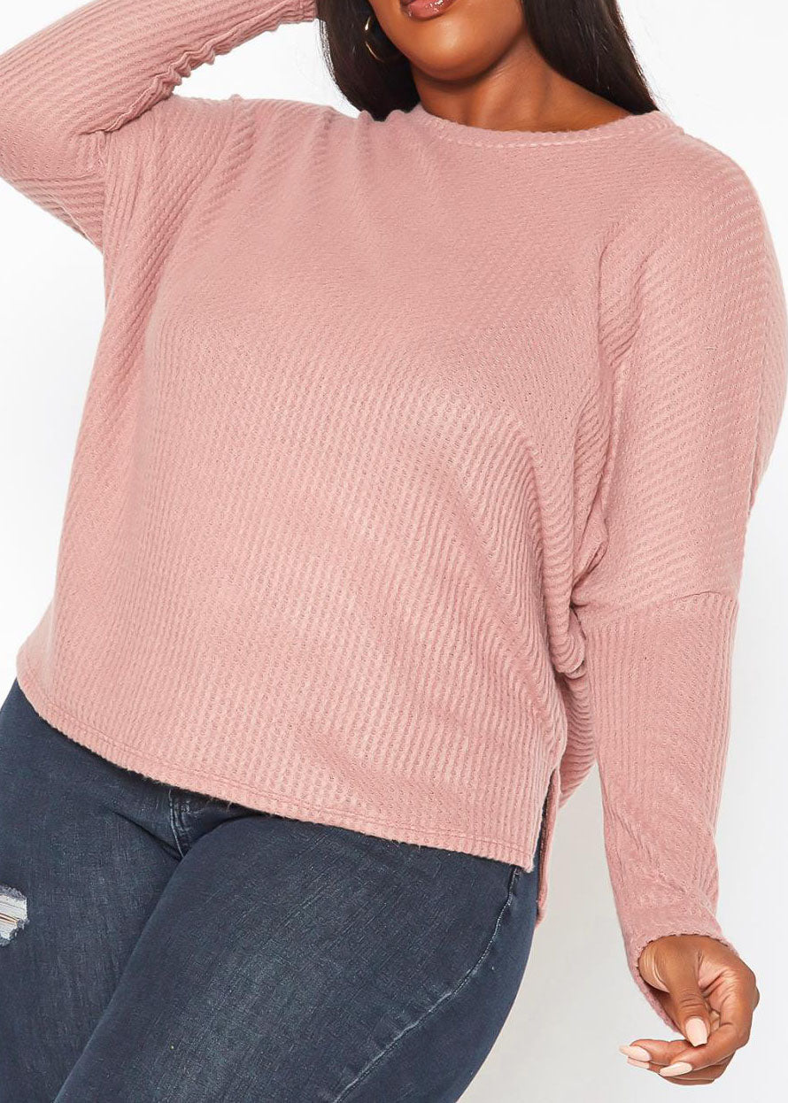 Hi Curvy Plus Size Women Dolman Sleeve Waffle Knit Sweater Made in USA