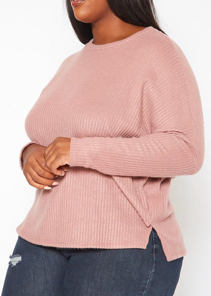 Hi Curvy Plus Size Women Dolman Sleeve Waffle Knit Sweater Made in USA