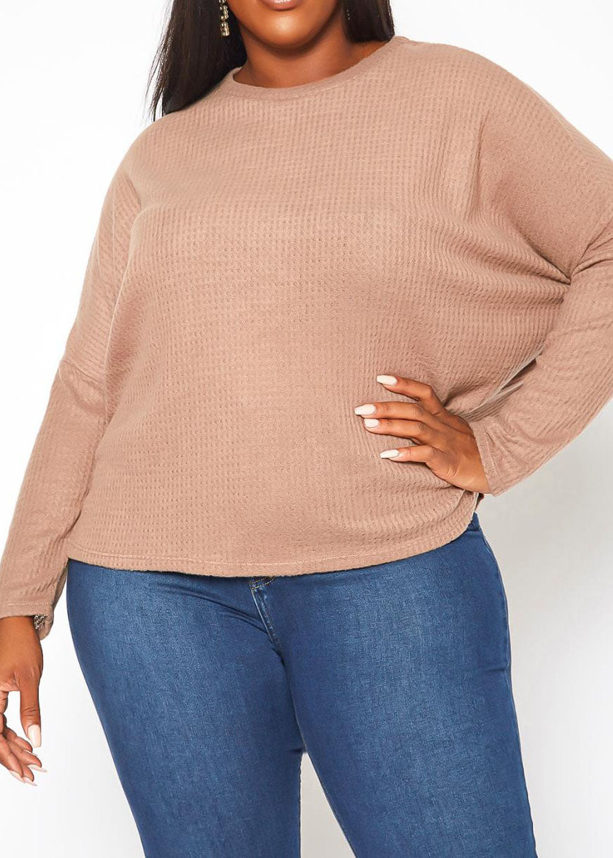 Hi Curvy Plus Size Women Dolman Sleeve Waffle Knit Sweater Made in USA