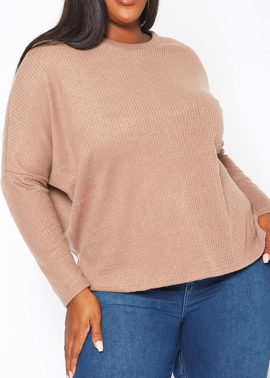 Hi Curvy Plus Size Women Dolman Sleeve Waffle Knit Sweater Made in USA